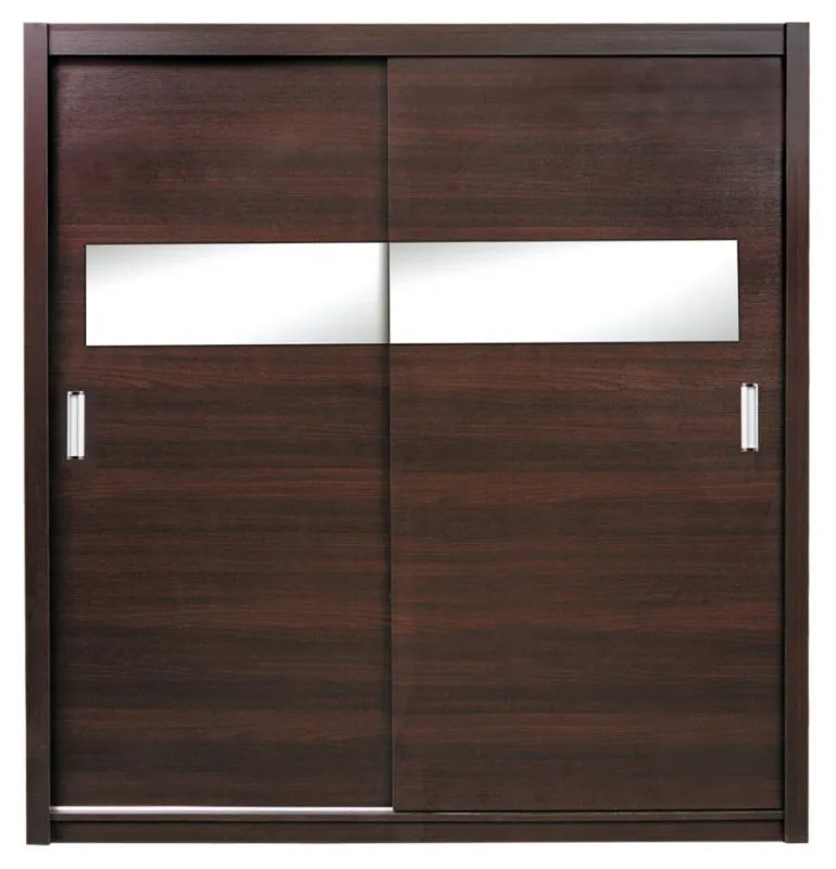 190 cm breiter Schiebetürenschrank mit 2 Türen | 6 Fächer | Kleiderstange | Farbe: Wenge-Optik Abbildung