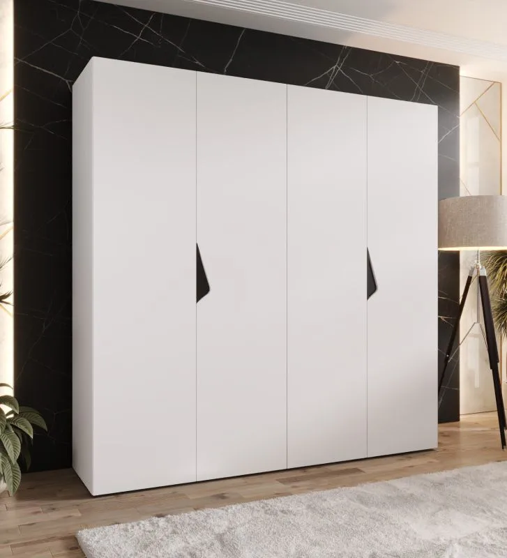 Drehtürenschrank | 2 Meter breit | 2 Kleiderstangen | Farbe: Weiß | Griffe: Schwarz | Maße: 200 x 52 x 202 cm | Kleiderschrank | 2 Fächer | 4 Türen
