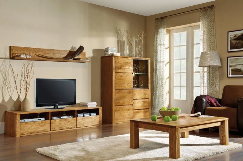 Wohnzimmermöbel Wohnzimmer Komplett - Set E Jussara, 4 - teilig, teilmassiv, Farbe: Bernstein Abbildung