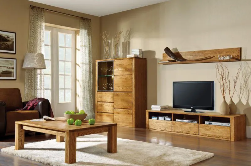 Easy Möbel Wohnzimmer Komplett - Set E Jussara, 4 - teilig, teilmassiv, Farbe: Bernstein Abbildung