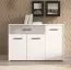 Sideboard / Kommode mit einer Schublade Brus 11, Farbe: Weiß / Beton, drei Türen, vier Fächer, ABS-Kanten, Maße: 80,5 x 119 x 33 cm, für Wohnzimmer