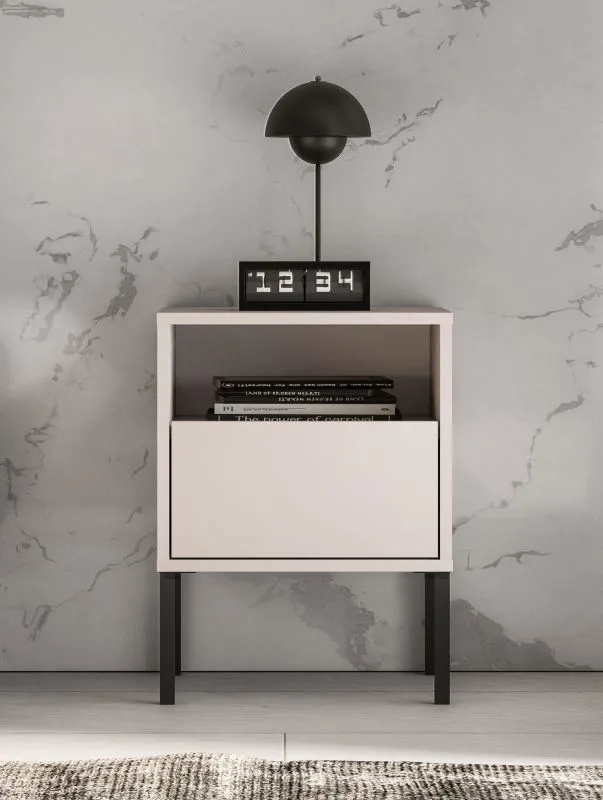 Nachtkommode | Kaschmir | 1 Vollauszug Schublade | 40 x 34 x 53 cm | 1 Fach | Push-to-open Funktion | Beine: Metall | Nachtkästchen | für Schlafzimmer