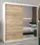 Schiebetürenschrank / Kleiderschrank Jan 05B mit Spiegel, Farbe: Weiß matt / Eiche Sonoma - Abmessungen: 200 x 200 x 62 cm ( H x B x T)