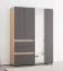 Kleiderschrank / Drehtürenschrank | 1 Spiegeltür | Farbe: Eiche Artisan / Graphitgrau | 155 x 52 x 208 cm | vier Fächer | drei Schubladen | eine Kleiderstange