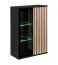 Wohnzimmer - Set B Romfo, 4-teilig, mit integrierten Biokamin, Farbe: Schwarz / Hickory Jackson, Push-to-open Funktion, zwei Vitrinen, ein TV-Schrank, ein Wandregal