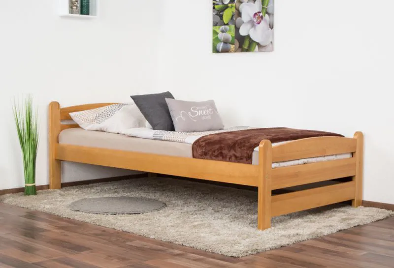 Einzelbett / Gästebett Kiefer massiv Vollholz Erlefarben 84, inkl. Lattenrost - 100 x 200 cm