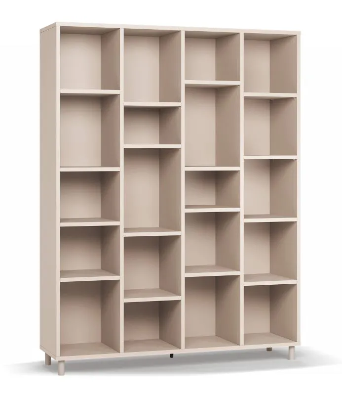 Bücherregal | breit | Farbe: Beige | sehr stabiles Regal auch bei Belastung | Maße: 148,5 x 38 x 194 cm | 20 Fächer | Beine: Metall