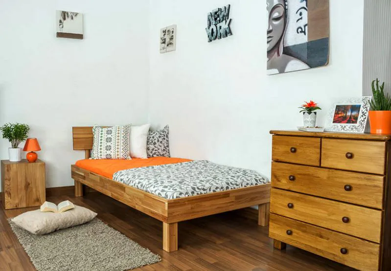 Eiche Massivholz Bettgestell 100 x 200 cm geölt Abbildung