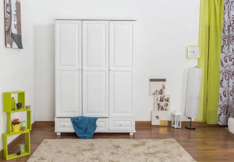 Massivholz-Kleiderschrank, Farbe: Weiß 190x133x60 cm Abbildung