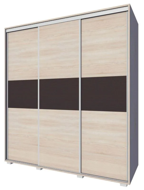 Kleiderschrank | 3 Schiebetüren | 4 Schubladen | 9 Fächer | inkl. Kleiderstange | 190 cm breit | Farbe: Sonoma Eiche Abbildung