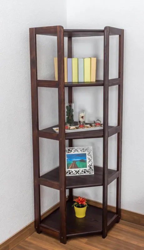 Bücherregal - 74 cm breit, Kiefer Holz-Massiv, Farbe: Nuss Abbildung