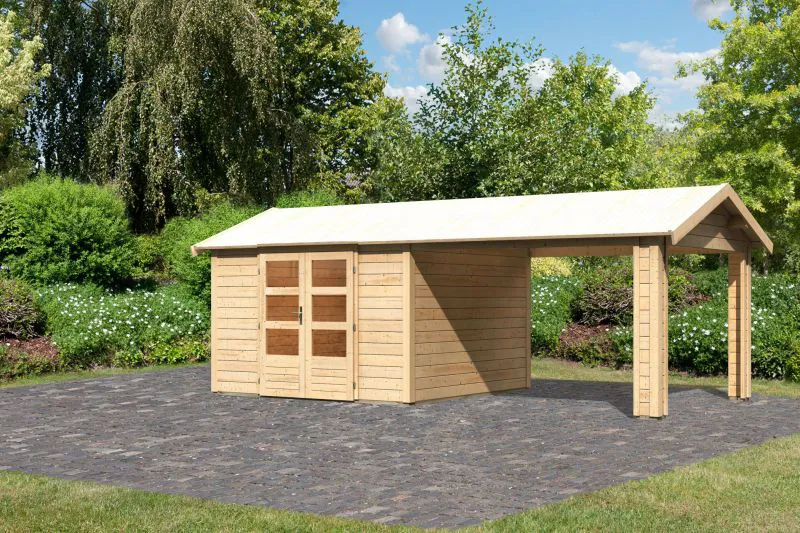 Gartenhaus SET naturbelassen mit Dachausbauelement, Grundfläche: 8,65m²
