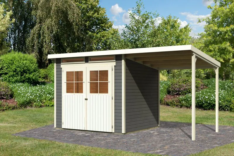 Gartenhaus SET AKTION 12 terragrau mit Anbaudach, Grundfläche: 5,07m²