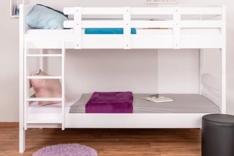 Etagenbett für Erwachsene "Easy Premium Line" K21/n, Kopf- und Fußteil gerundet, Buche Vollholz massiv Weiß - 90 x 200 cm (B x L), teilbar