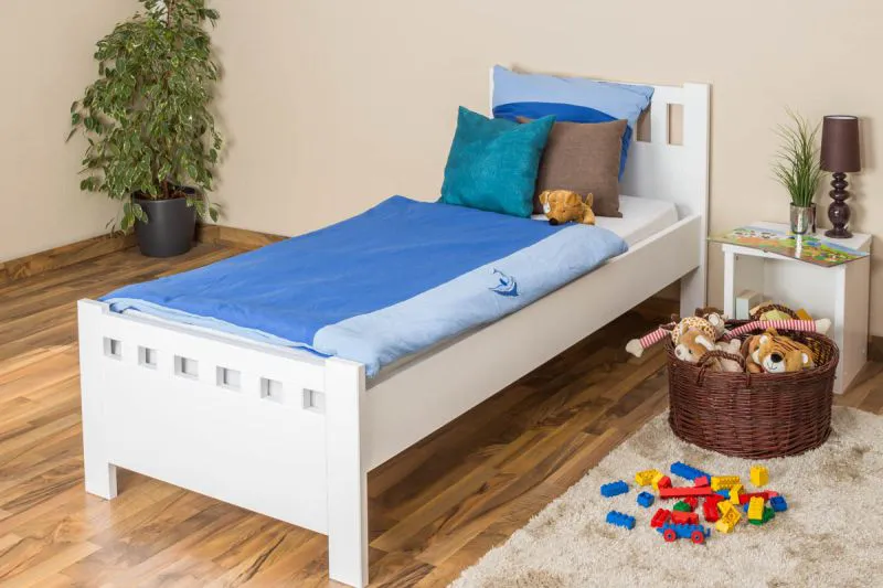 Kinderbett / Jugendbett Kiefer massiv Vollholz weiß 68, inkl. Lattenrost - Abmessung 80 x 200 cm
