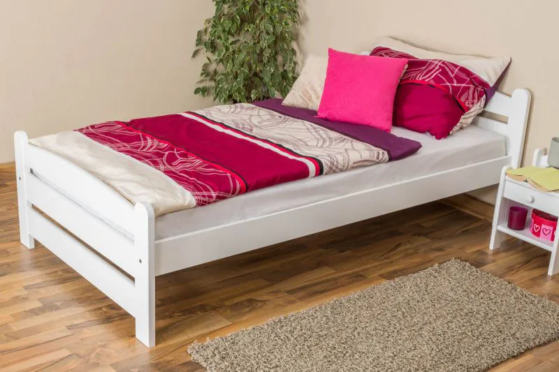 Einzelbett / Gästebett Buche massiv Vollholz weiß 118, inkl. Lattenrost - Abmessung 100 x 200 cm