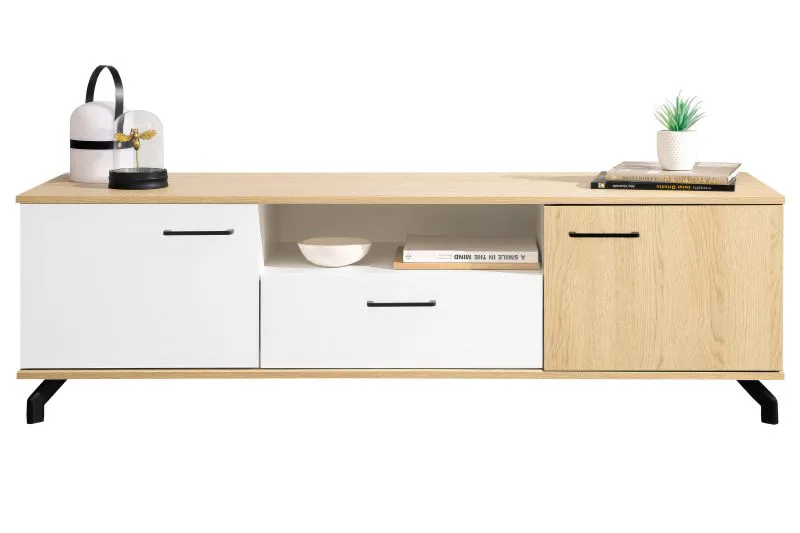 TV-Unterschrank Riemst 07, Farbe: Eiche / Weiß - Abmessungen: 49 x 160 x 50 cm (H x B x T)