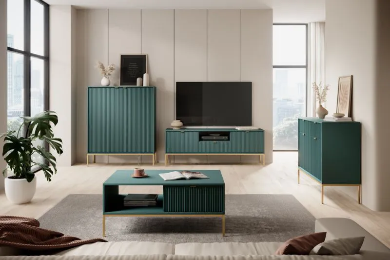 Wohnzimmer Komplett - Set C Worthing, 4-teilig, Farbe: Grün / Gold
