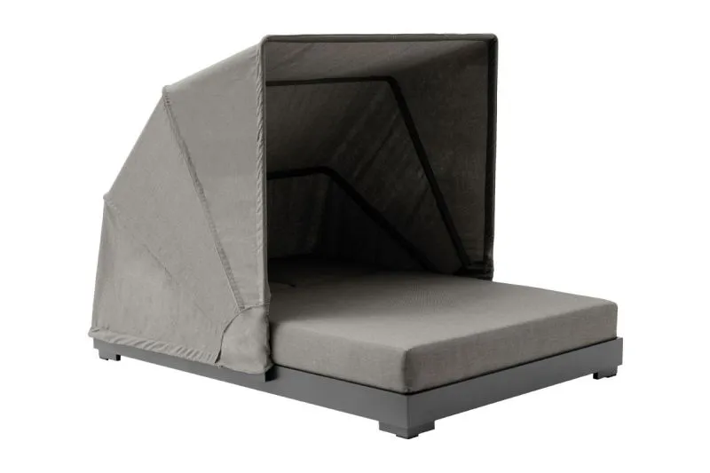 Wetterfeste Sonneninsel London aus Aluminium - Farbe: anthrazit, Stoff: hellgrau, 2090 x 1460 x 1490 mm, 180 mm starke Polsterung mit TPU-Beschichtung