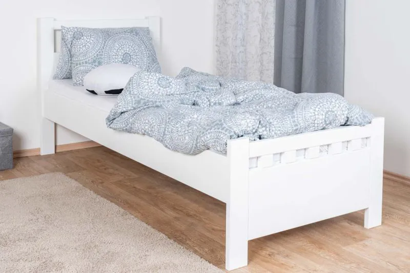 Weißes Kinderbett, kleines Jugendbett Buche Massivholz 109, inkl. Lattenrost, Matratzenmaße 80 x 200 cm, stabil und langlebig