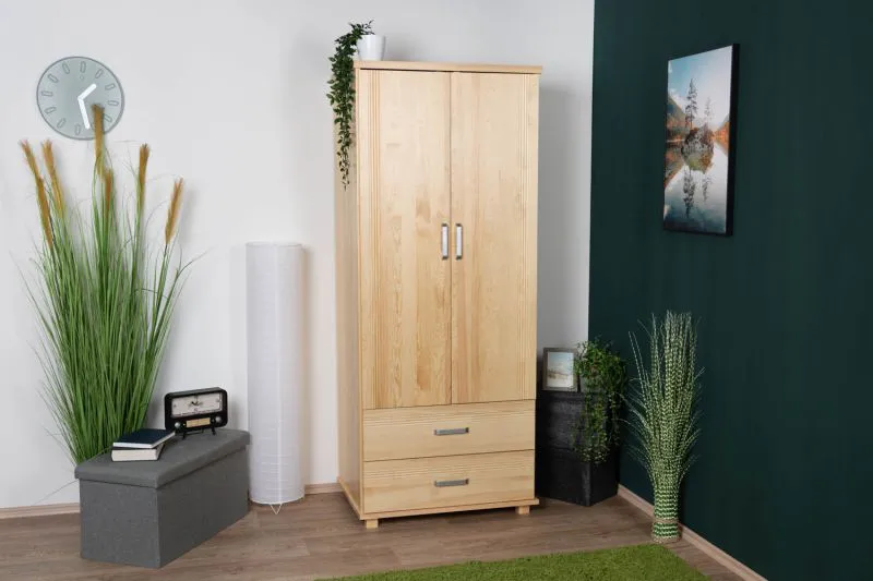 Kleiderschrank mit dekorativen Einfräsungen Kiefer Vollholz massiv natur Columba 01 - Abmessung 195 x 80 x 59 cm