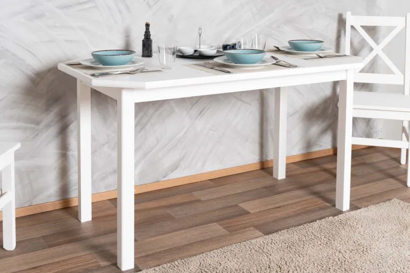 Schlichter Esstisch Kiefer Massivholz Junco 230A , weißer Tisch, Küchentisch, 75 x 140 cm, einfache und rasche Montage, robust und stabil