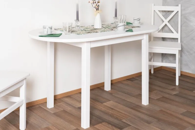 Weißer Tisch Kiefer Vollholz Junco 232A, ovaler Esstisch, 75 x 140 cm, robust und stabil, langlebig, hochwertig verarbeitet