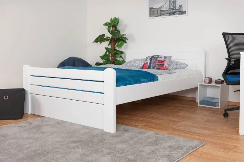 Jugendbett "Easy Premium Line" K7 inkl.1 Abdeckblende, 140 x 200 cm Buche Vollholz massiv weiß lackiert