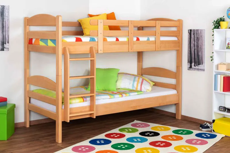 Massivholz Stockbett für Kinder und Jugendliche | Matratzenmaß: 90 x 200 cm | Natur Lackiert | umbaubar in 2 Einzelbetten | Premium-Qualität | inkl. Rollroste Abbildung