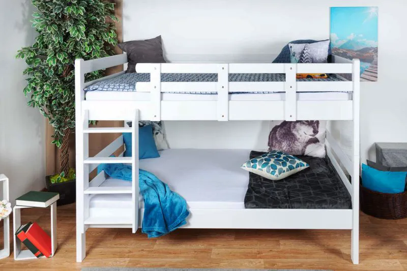 Jugendstockbett 160 x 190 cm | Massivholz: Buche | Weiß Lackiert | umbaubar in 2 Einzelbetten | Premium-Qualität | inkl. Rollroste Abbildung