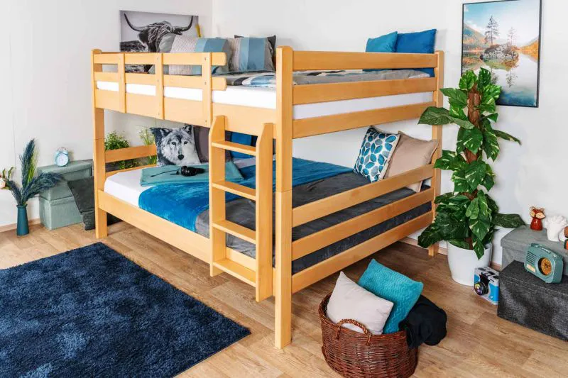 Jugendstockbett 160 x 190 cm | Massivholz: Buche | Natur Lackiert | umbaubar in 2 Einzelbetten | Premium-Qualität | inkl. Rollroste Abbildung