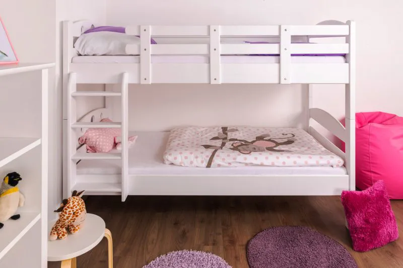 Massivholz Stockbett für Kinder und Jugendliche | Matratzenmaß: 90 x 200 cm | Weiß Lackiert | umbaubar in 2 Einzelbetten | Premium-Qualität | inkl. Rollroste Abbildung