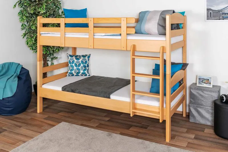 Kinderetagenbett für Jungen und Mädchen 90 x 190 cm | Massivholz: Buche | Natur Lackiert | umbaubar in 2 Einzelbetten | Premium-Qualität | inkl. Rollroste Abbildung