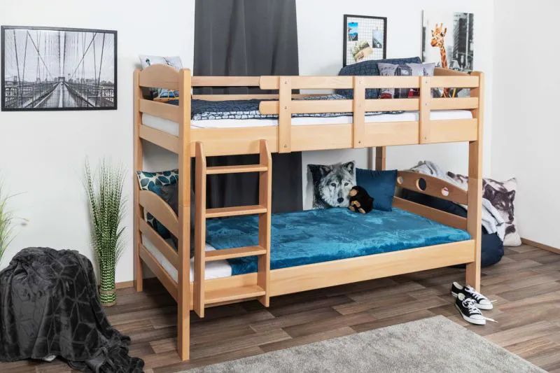 Kinderetagenbett 90 x 190 cm | Massivholz: Buche | Natur Lackiert | umbaubar in 2 Einzelbetten | Premium-Qualität | inkl. Rollroste Abbildung
