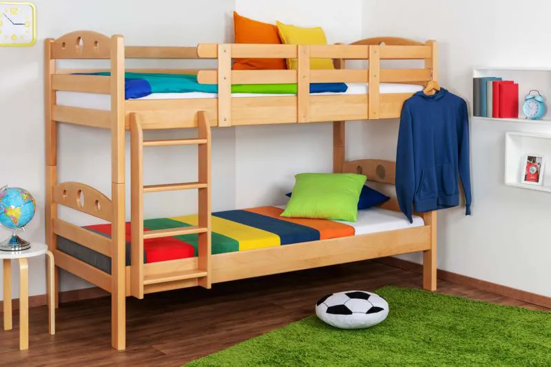 Kinderetagenbett 90 x 200 cm | Massivholz: Buche | Natur Lackiert | umbaubar in 2 Einzelbetten | Premium-Qualität | inkl. Rollroste Abbildung