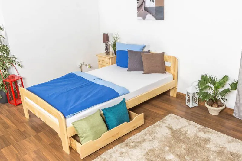 Bettrahmen für Kinder / Kinderbett 120 x 200 cm | Massivholz: Kiefer | Natur Lackiert | inkl. Rollrost Abbildung