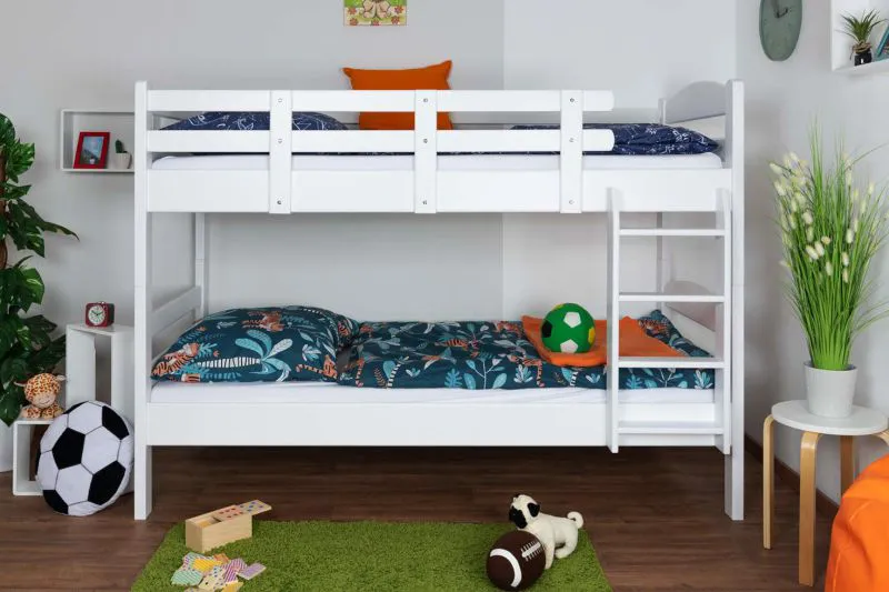 Jugendetagenbett 90 x 190 cm | Massivholz: Buche | Weiß Lackiert | umbaubar in 2 Einzelbetten | Premium-Qualität | inkl. Rollroste Abbildung