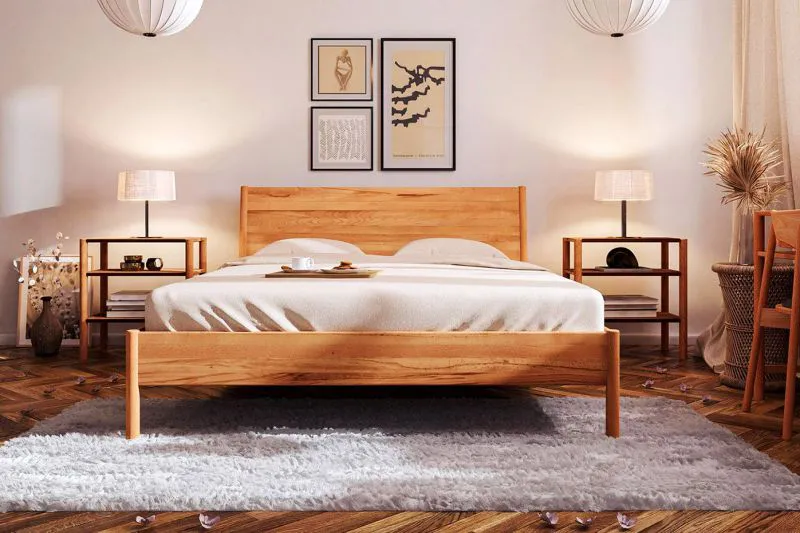 Buche-Bett massiv | 160 x 200 cm | Kernbuche | Geölt | Natur Abbildung