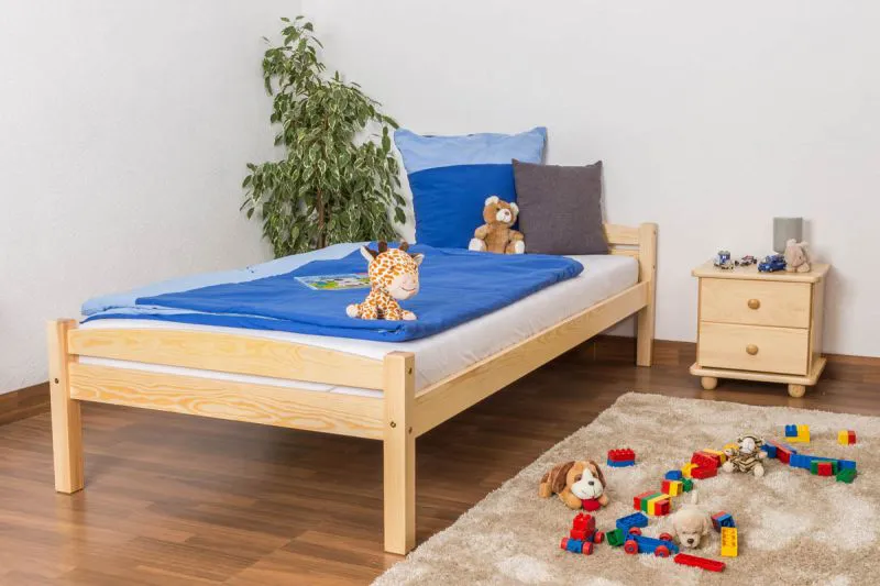 Kinderbett 90 x 200 cm | Massivholz: Kiefer | Natur Lackiert Abbildung