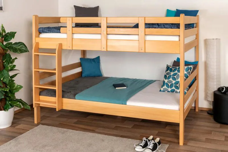Stockbett für Jugendliche 120 x 200 cm | Massivholz: Buche | Natur Lackiert | umbaubar in 2 Einzelbetten | inkl. Rollroste Abbildung