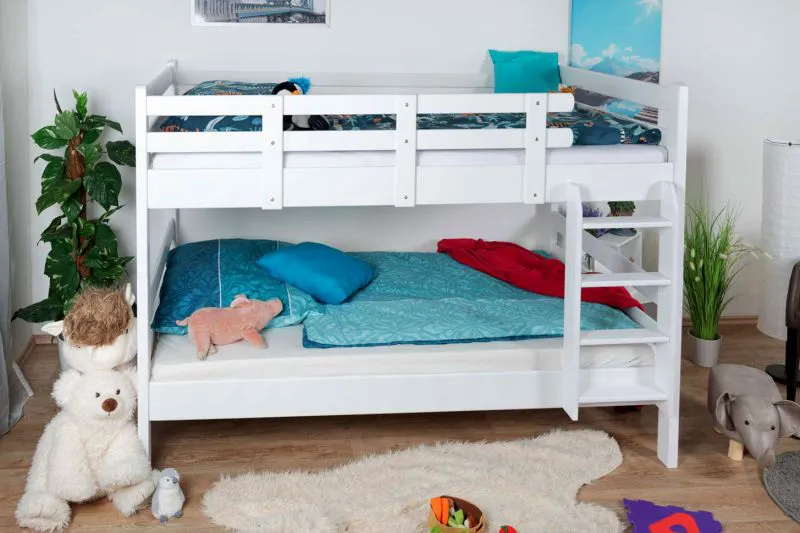 Etagenbett für Jugendliche 120 x 190 cm | Massivholz: Buche | Weiß Lackiert | umbaubar in 2 Einzelbetten | inkl. Rollroste Abbildung