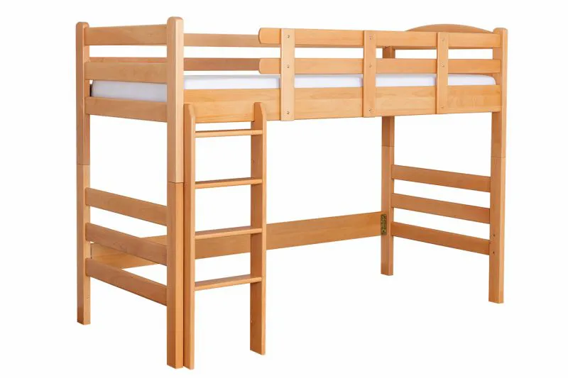 Hochbett für Kinder 120 x 190 cm | Massivholz: Buche | Natur Lackiert | umbaubar in Einzelbett | Premium-Qualität | inkl. Rollrost Abbildung