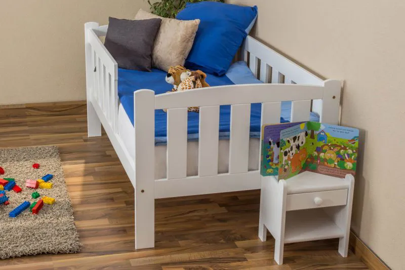 Bettrahmen für Kinder / Kinderbett 90 x 160 cm | Massivholz: Kiefer | Weiß Lackiert Abbildung
