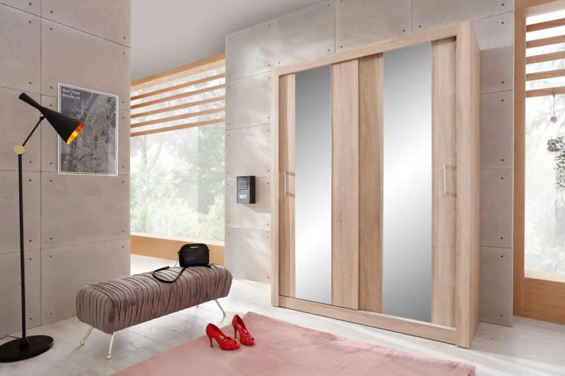 160 cm breiter Kleiderschrank mit 2 Türen | 6 Fächer | Farbe: Eiche Abbildung