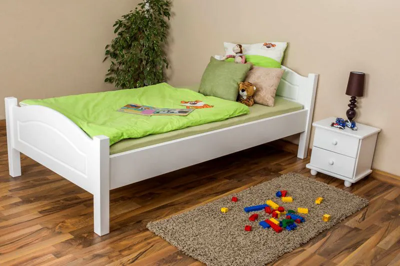 Kinderbett 100 x 200 cm | Massivholz: Buche | Weiß Lackiert Abbildung