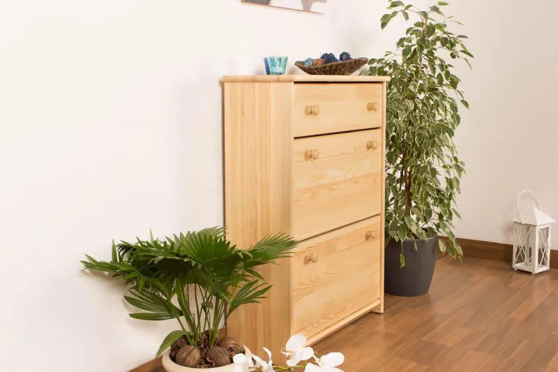Schuhkipper Kiefer Holz massiv, Farbe: Natur 98x72x29 cm, Schuhschrank Schuhkommode Abbildung