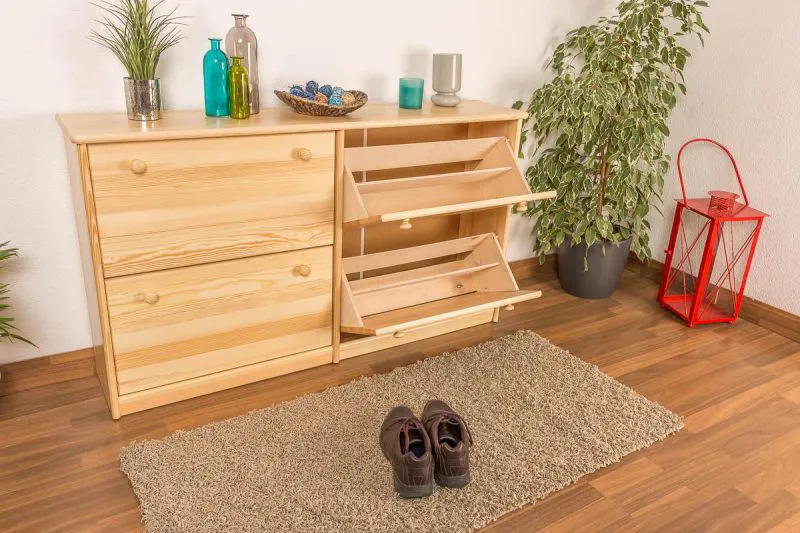 Schuhkommode Schuhschrank Kiefer Holz massiv, Farbe: Natur 80x140x29 cm, Massivholz Schuhschrank Abbildung