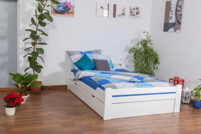 Holz Stauraumbett 140 x 200 cm Buche massiv Weiß Abbildung