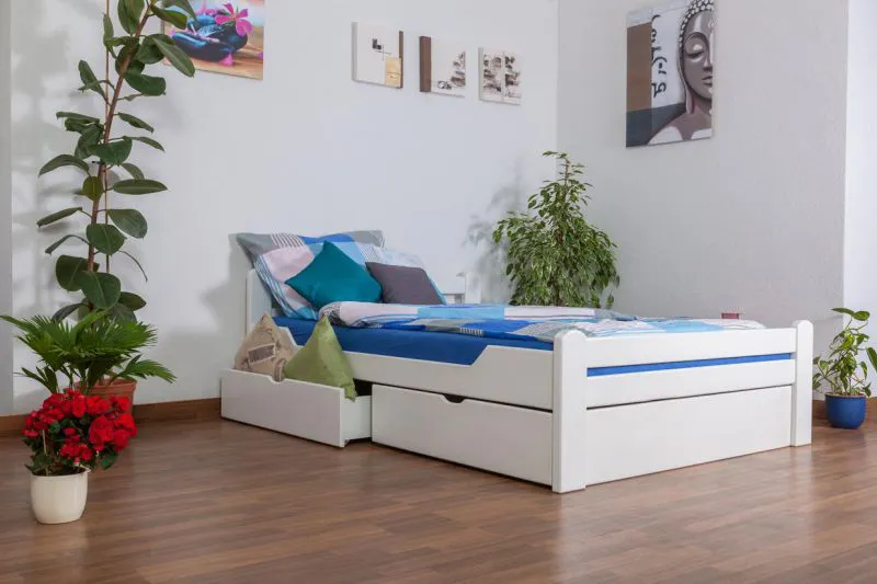 Ausziehbett 140 x 200 cm Buche Weiß mit 2 Schublade(n) Abbildung