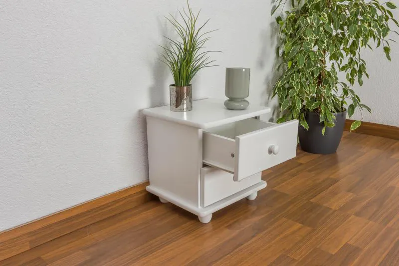 Nachtkommode Weiß 41x42x35 (HxBxT) Kiefer massiv, 2 Schublade(n) Abbildung